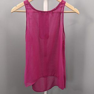 Free 2 Luv Pink Sleeveless Sheer High Low Top, M